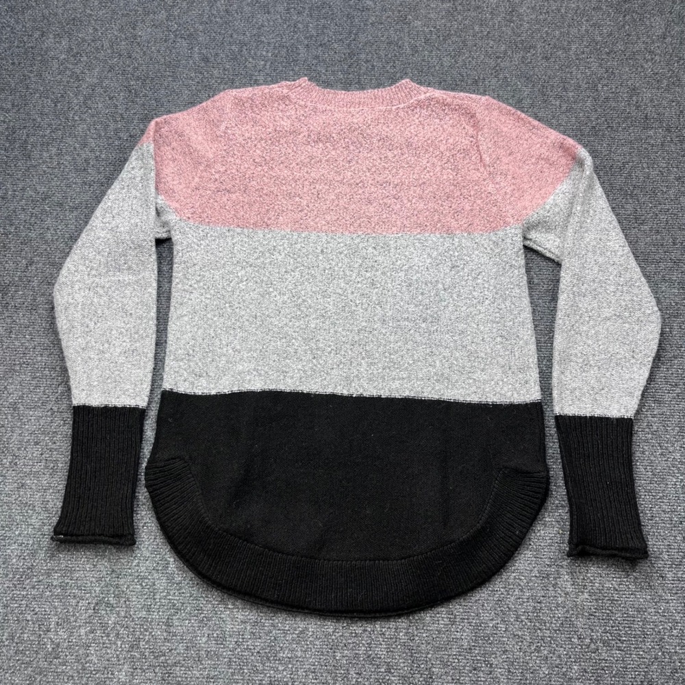 Siena & Sage Colorblock Crewneck High Low Hem Pink Grey Black Knit Sweater